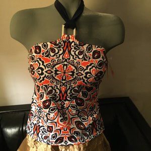 NEW Merona orange/navy print swimsuit top